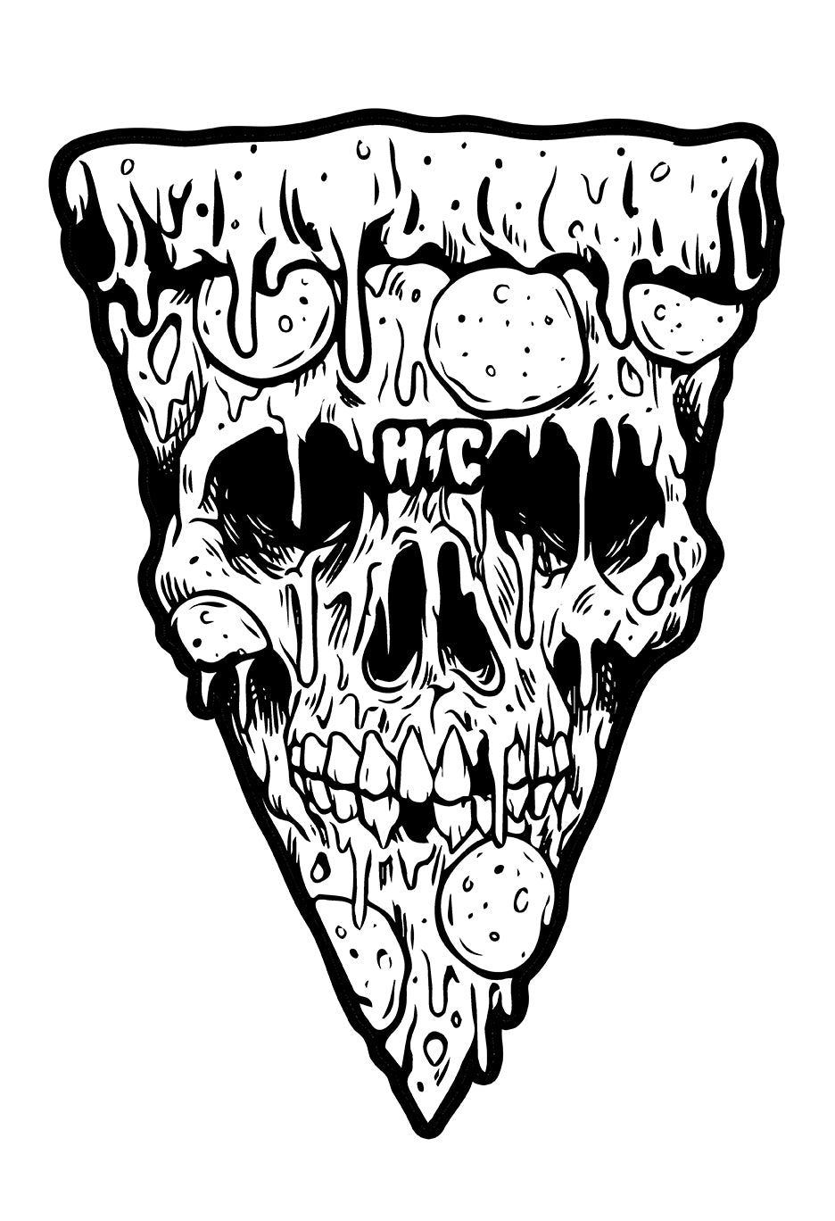 Pizza Skull Black & White 13 x 19 Poster Print